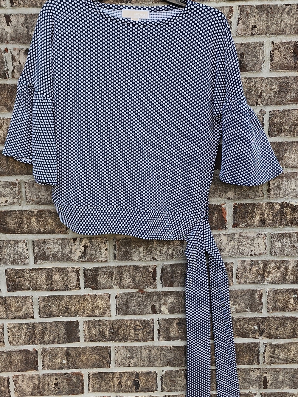 Black And White Polka Dot Tie-Waist Blouse